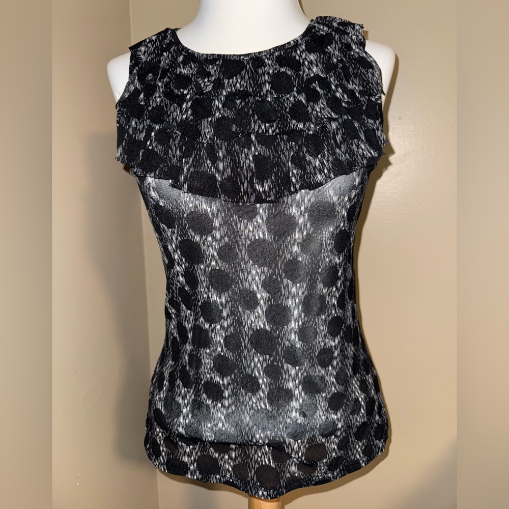 The Limited Black and white Polka Dot Sheer Blouse